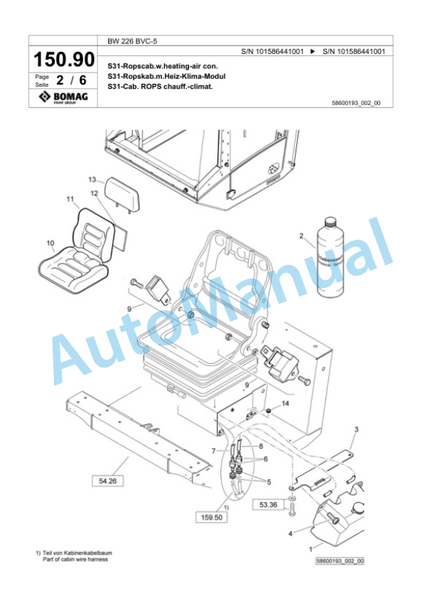 Bomag BW 226 BVC-5 Single Drum Wheel Drive Vibratory Roller Spare Parts Catalogue 00824883-5