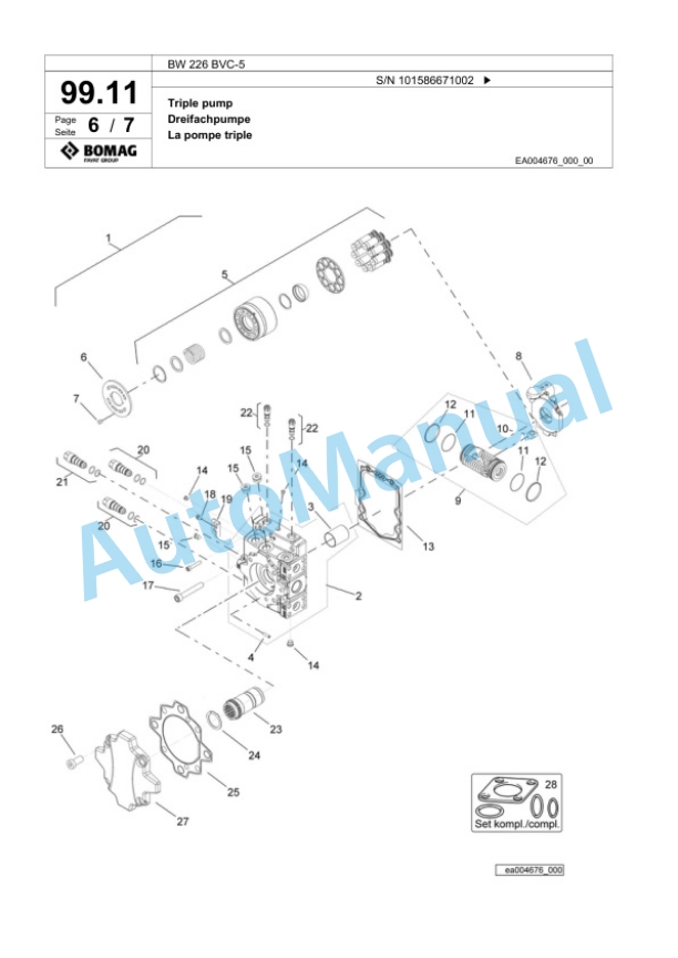 Bomag BW 226 BVC-5 Single Drum Wheel Drive Vibratory Roller Spare Parts Catalogue 00825217-3