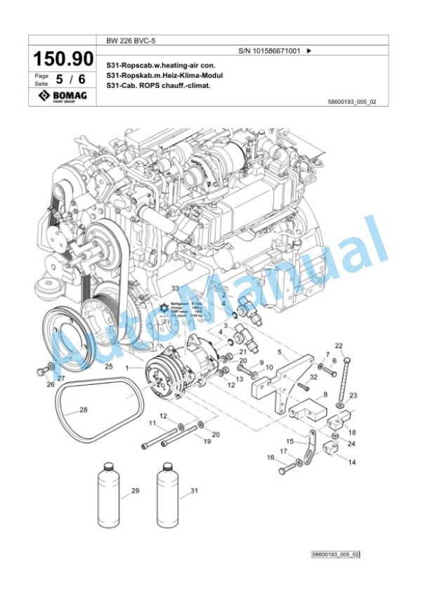 Bomag BW 226 BVC-5 Single Drum Wheel Drive Vibratory Roller Spare Parts Catalogue 00825217-5