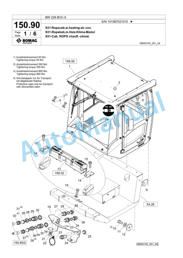 Bomag BW 226 BVC-5 Single Drum Wheel Drive Vibratory Roller Spare Parts Catalogue 00825717-4