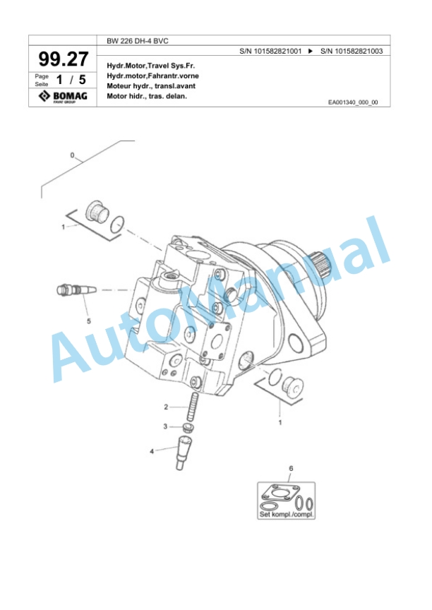 Bomag BW 226 DH-4 BVC Single Drum Wheel Drive Vibratory Roller Spare Parts Catalogue 00817813-4