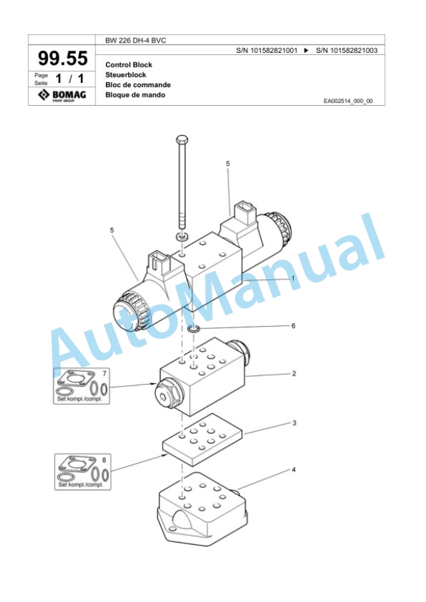 Bomag BW 226 DH-4 BVC Single Drum Wheel Drive Vibratory Roller Spare Parts Catalogue 00817813-5