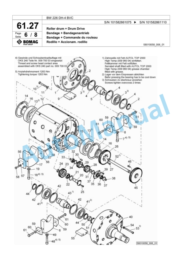 Bomag BW 226 DH-4 BVC Single Drum Wheel Drive Vibratory Roller Spare Parts Catalogue 00818049-2