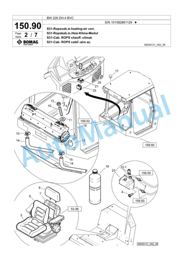 Bomag BW 226 DH-4 BVC Single Drum Wheel Drive Vibratory Roller Spare Parts Catalogue 00818049-5