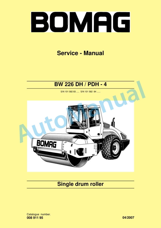 Bomag BW 226 DH-4, BW 226 PDH-4 Single Drum Roller Service Manual 00891195