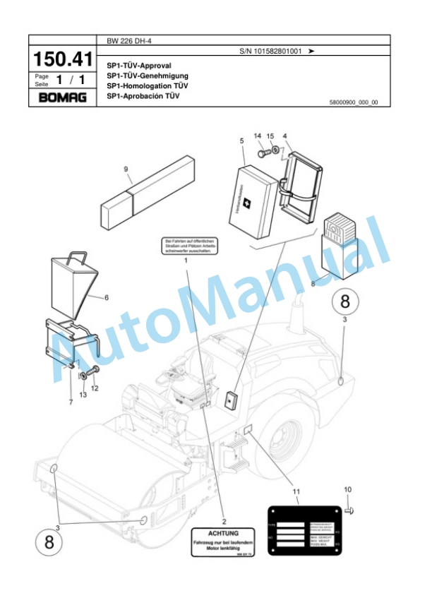 Bomag BW 226 DH-4 Single Drum Wheel Drive Vibratory Roller Spare Parts Catalogue 00817809-4