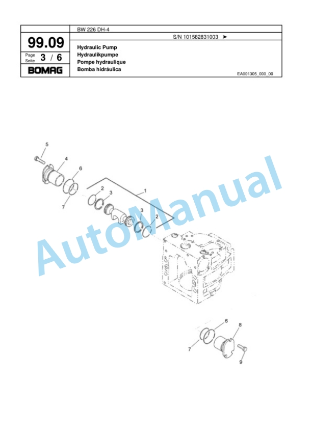 Bomag BW 226 DH-4 Single Drum Wheel Drive Vibratory Roller Spare Parts Catalogue 00817815-4
