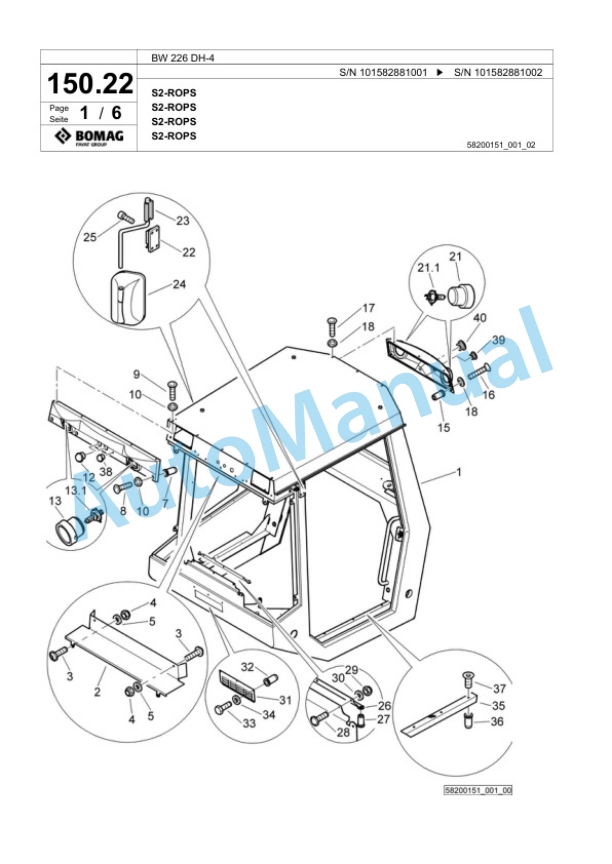 Bomag BW 226 DH-4 Single Drum Wheel Drive Vibratory Roller Spare Parts Catalogue 00818073-3