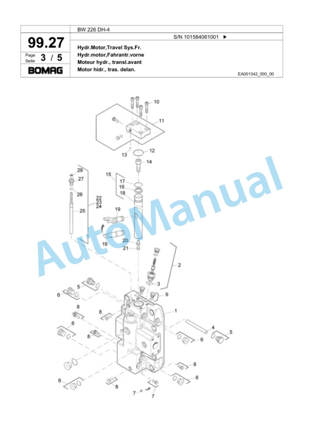 Bomag BW 226 DH-4 Single Drum Wheel Drive Vibratory Roller Spare Parts Catalogue 00818861-3
