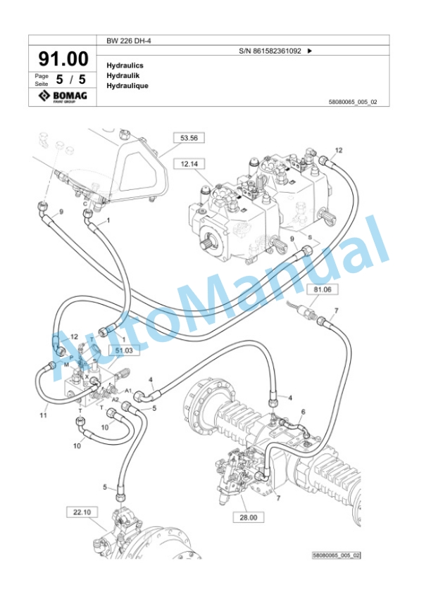 Bomag BW 226 DH-4 Single Drum Wheel Drive Vibratory Roller Spare Parts Catalogue 00825077-3