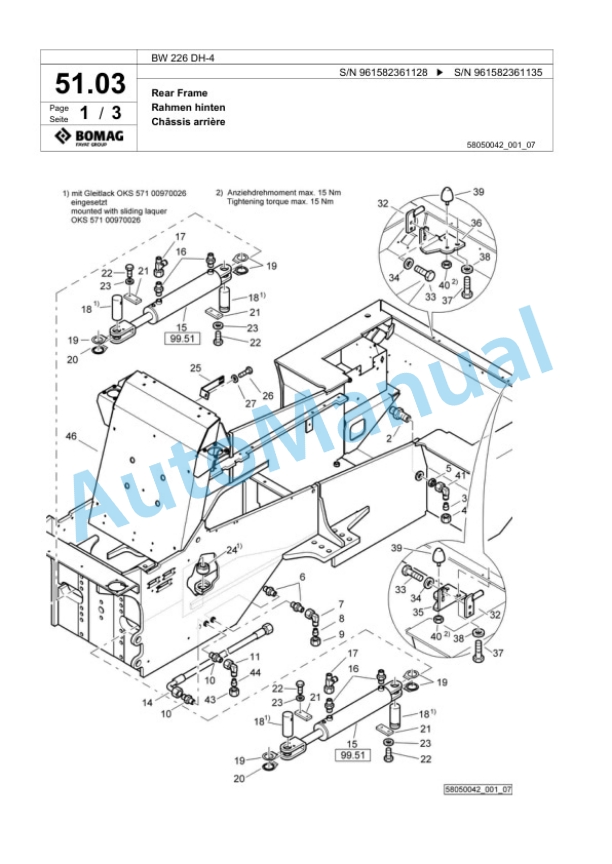 Bomag BW 226 DH-4 Single Drum Wheel Drive Vibratory Roller Spare Parts Catalogue 00826183-2