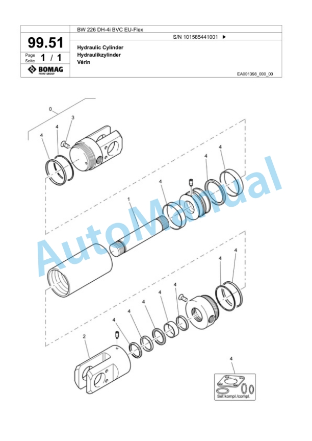 Bomag BW 226 DH-4i BVC EU-Flex Single Drum Wheel Drive Vibratory Roller Spare Parts Catalogue 00824971-4