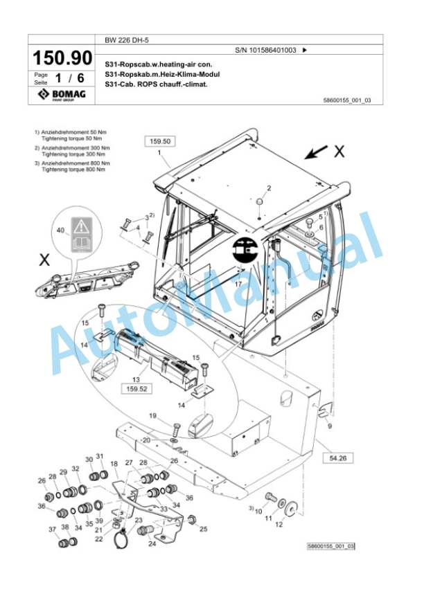 Bomag BW 226 DH-5 Single Drum Wheel Drive Vibratory Roller Spare Parts Catalogue 00824815-5