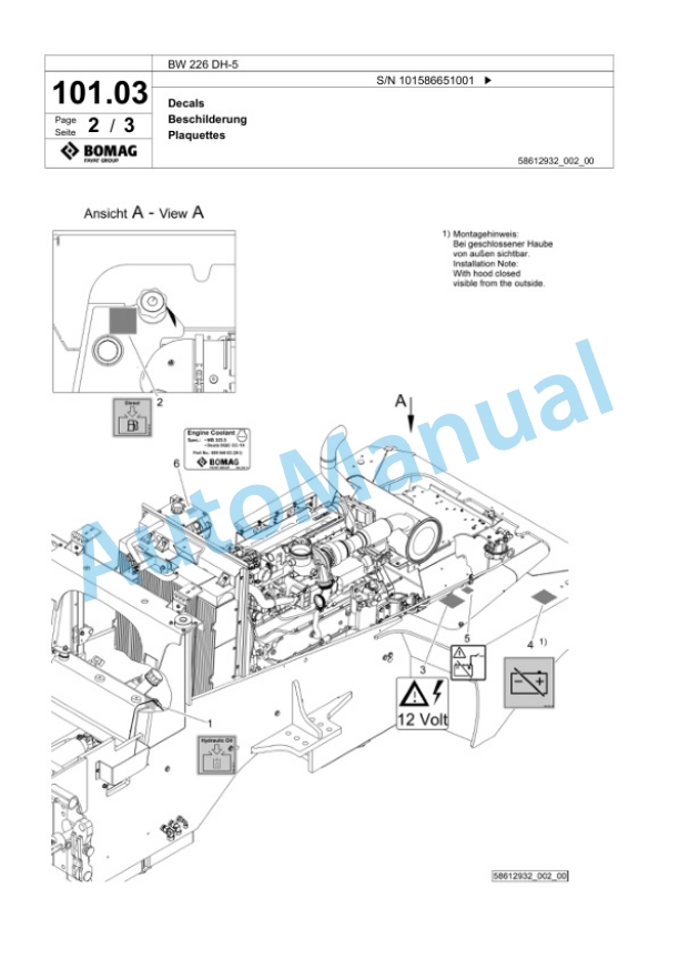 Bomag BW 226 DH-5 Single Drum Wheel Drive Vibratory Roller Spare Parts Catalogue 00825227-3
