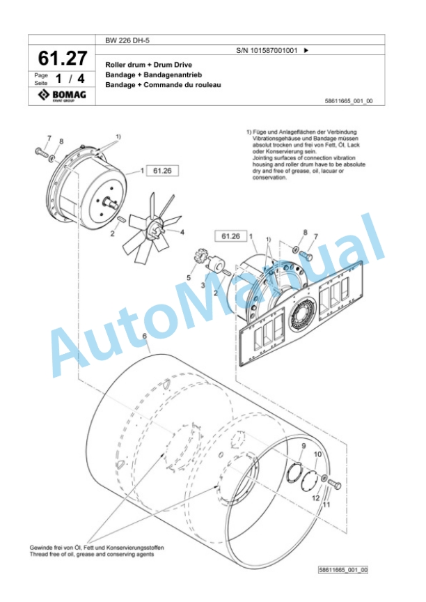 Bomag BW 226 DH-5 Single Drum Wheel Drive Vibratory Roller Spare Parts Catalogue 00825709-2
