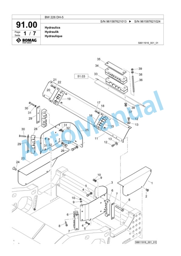 Bomag BW 226 DH-5 Single Drum Wheel Drive Vibratory Roller Spare Parts Catalogue 00826363-2