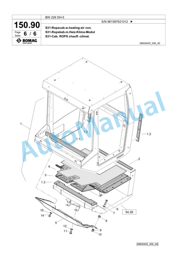 Bomag BW 226 DH-5 Single Drum Wheel Drive Vibratory Roller Spare Parts Catalogue 00826363-3