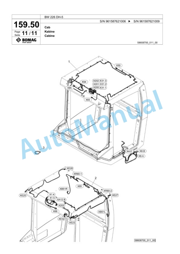 Bomag BW 226 DH-5 Single Drum Wheel Drive Vibratory Roller Spare Parts Catalogue 00826363-5