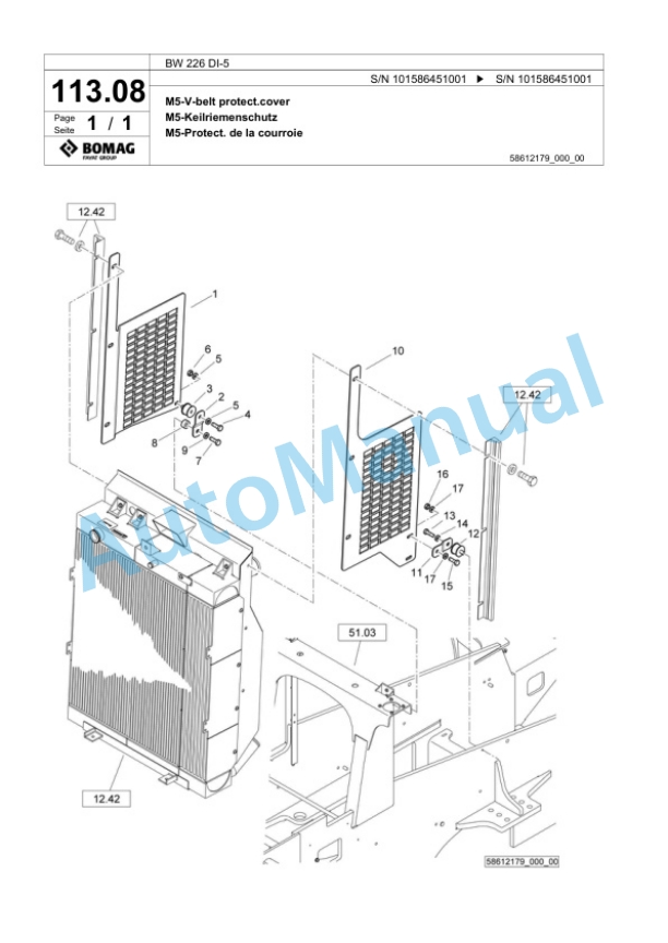 Bomag BW 226 DI-5 Single Drum Wheel Drive Vibratory Roller Spare Parts Catalogue 00824817-4
