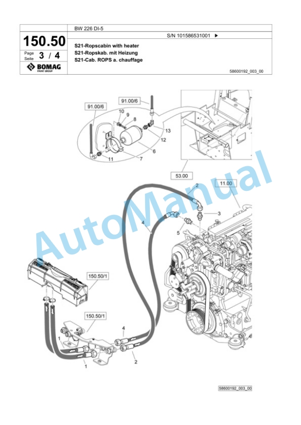 Bomag BW 226 DI-5 Single Drum Wheel Drive Vibratory Roller Spare Parts Catalogue 00824975-5