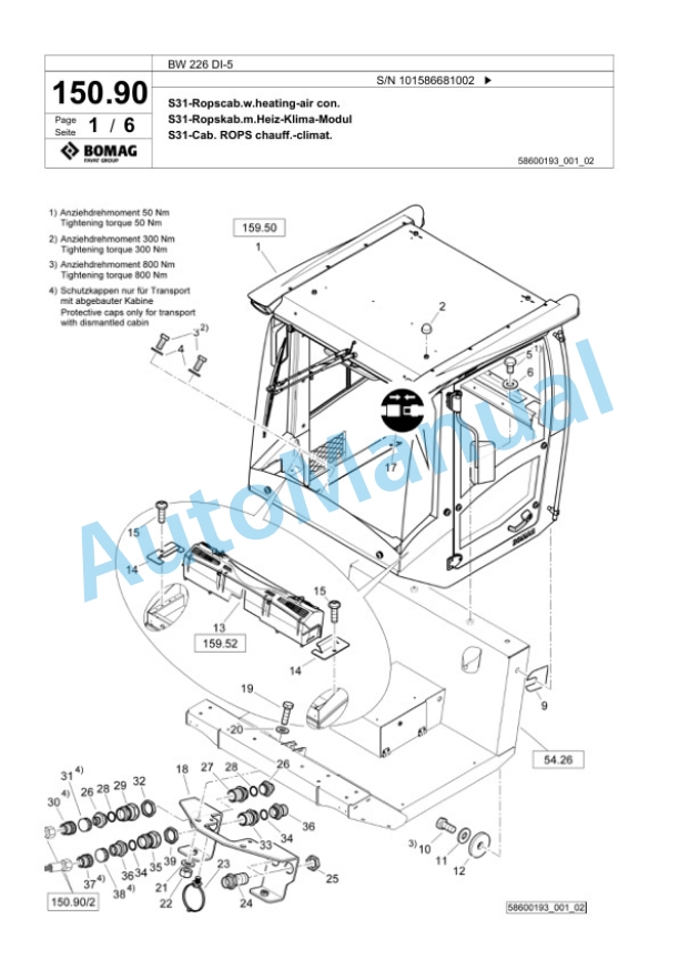 Bomag BW 226 DI-5 Single Drum Wheel Drive Vibratory Roller Spare Parts Catalogue 00825231-4