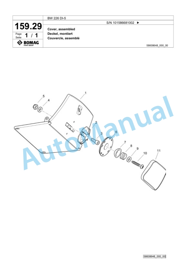 Bomag BW 226 DI-5 Single Drum Wheel Drive Vibratory Roller Spare Parts Catalogue 00825231-5
