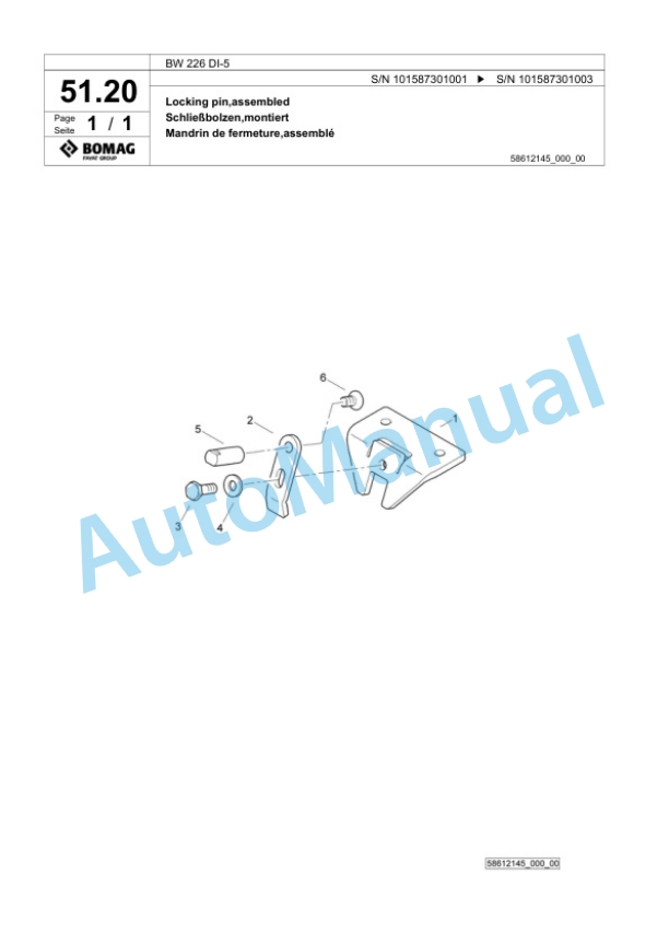Bomag BW 226 DI-5 Single Drum Wheel Drive Vibratory Roller Spare Parts Catalogue 00825841-2
