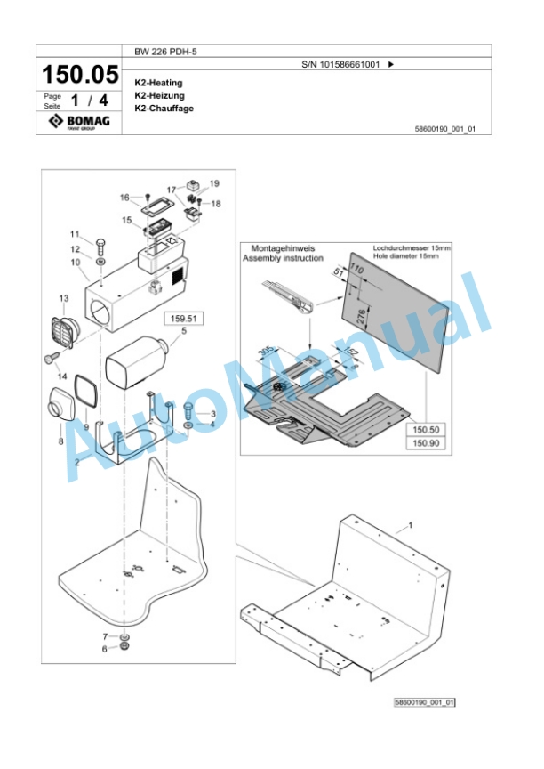Bomag BW 226 PDH-5 Single Drum Wheel Drive Vibratory Roller Spare Parts Catalogue 00825229-4