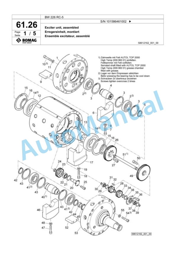 Bomag BW 226 RC-5 Single Drum Wheel Drive Vibratory Roller Spare Parts Catalogue 00824819-2