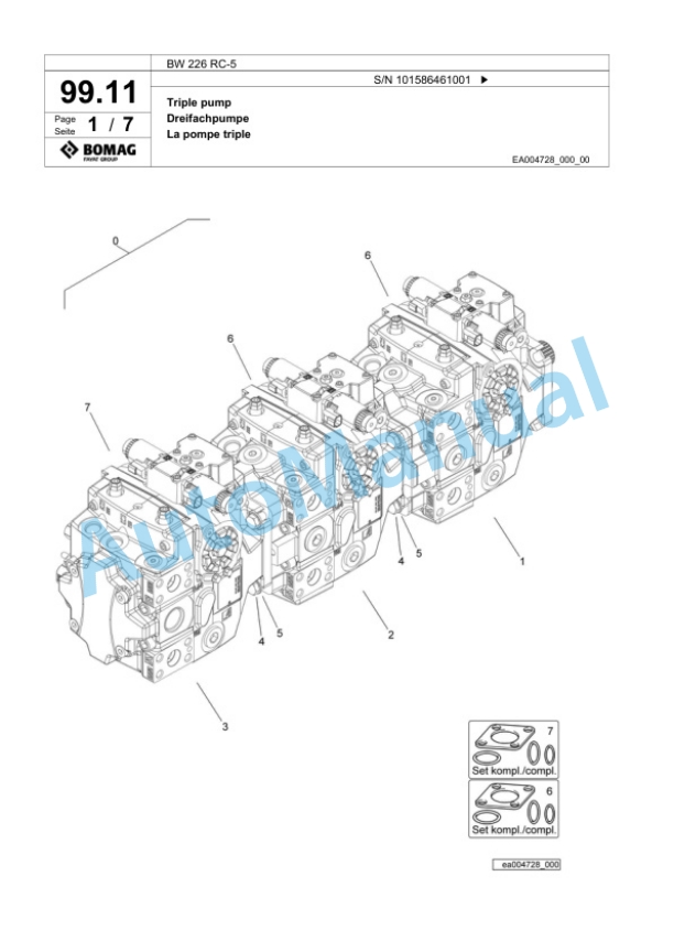 Bomag BW 226 RC-5 Single Drum Wheel Drive Vibratory Roller Spare Parts Catalogue 00824819-3