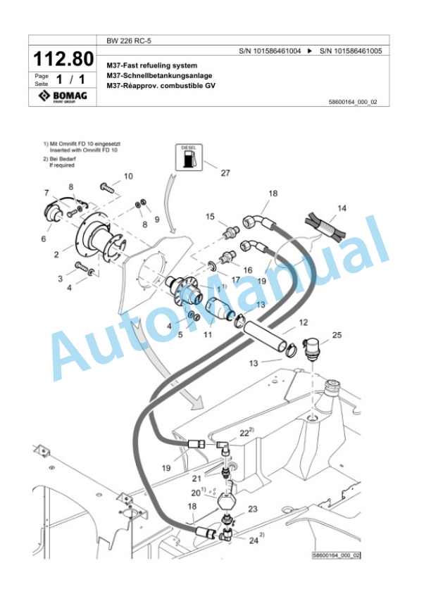Bomag BW 226 RC-5 Single Drum Wheel Drive Vibratory Roller Spare Parts Catalogue 00824819-4