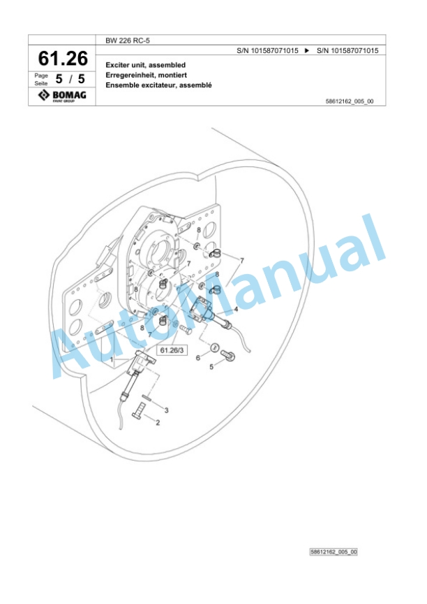 Bomag BW 226 RC-5 Single Drum Wheel Drive Vibratory Roller Spare Parts Catalogue 00825715-2