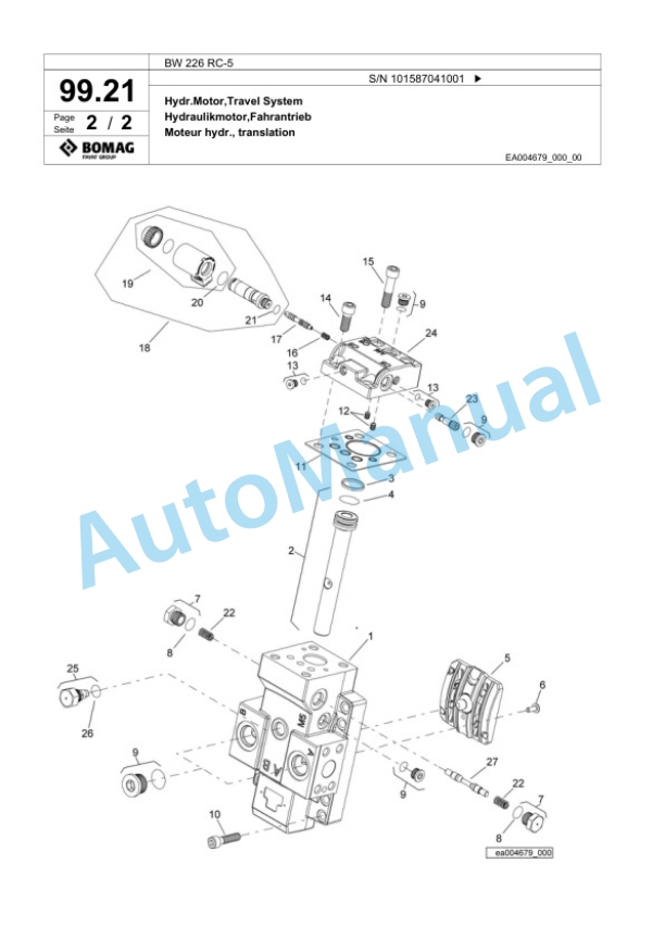 Bomag BW 226 RC-5 Single Drum Wheel Drive Vibratory Roller Spare Parts Catalogue 00825715-3