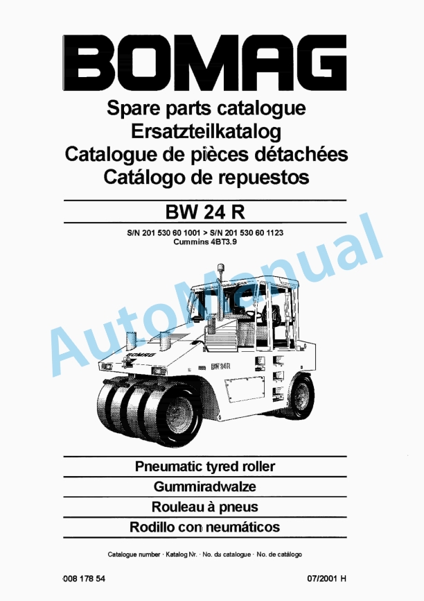 Bomag BW 24 R Pneumatic Tyred Roller Spare Parts Catalogue 00817854