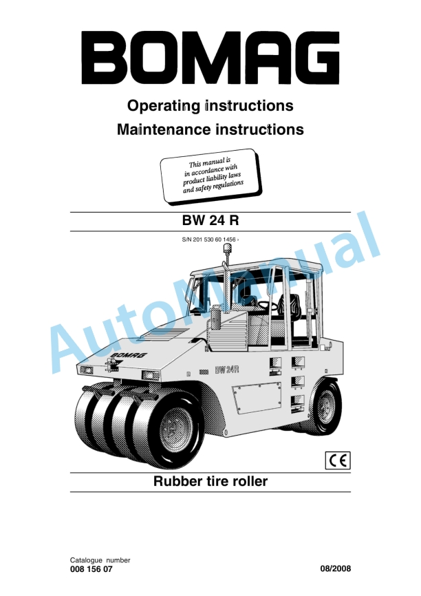 Bomag BW 24 R Rubber Tire Roller Operating and Maintenance Instructions 00815607