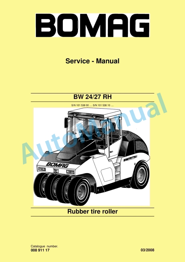 Bomag BW 24 RH, BW 27 RH Rubber Tire Roller Service Manual 00891117