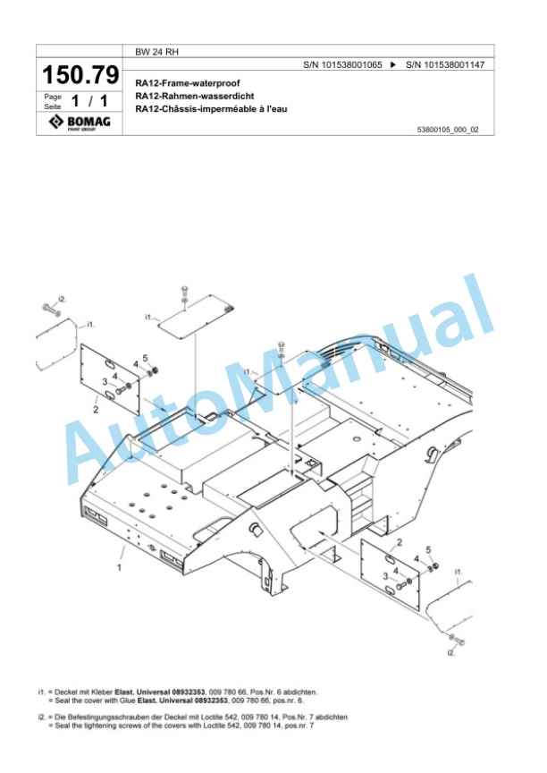 Bomag BW 24 RH Pneumatic Tyred Roller Spare Parts Catalogue 00817755-5