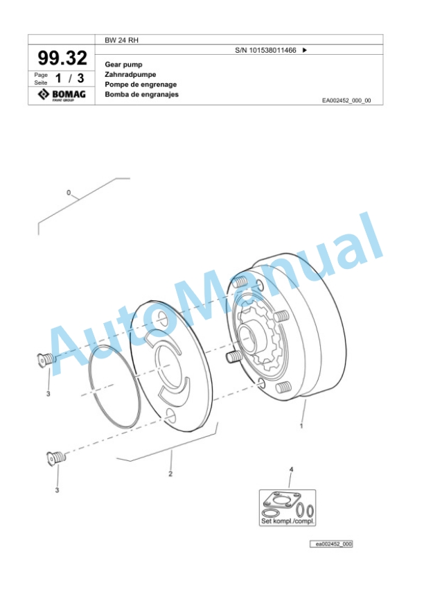 Bomag BW 24 RH Pneumatic Tyred Roller Spare Parts Catalogue 00818457-3
