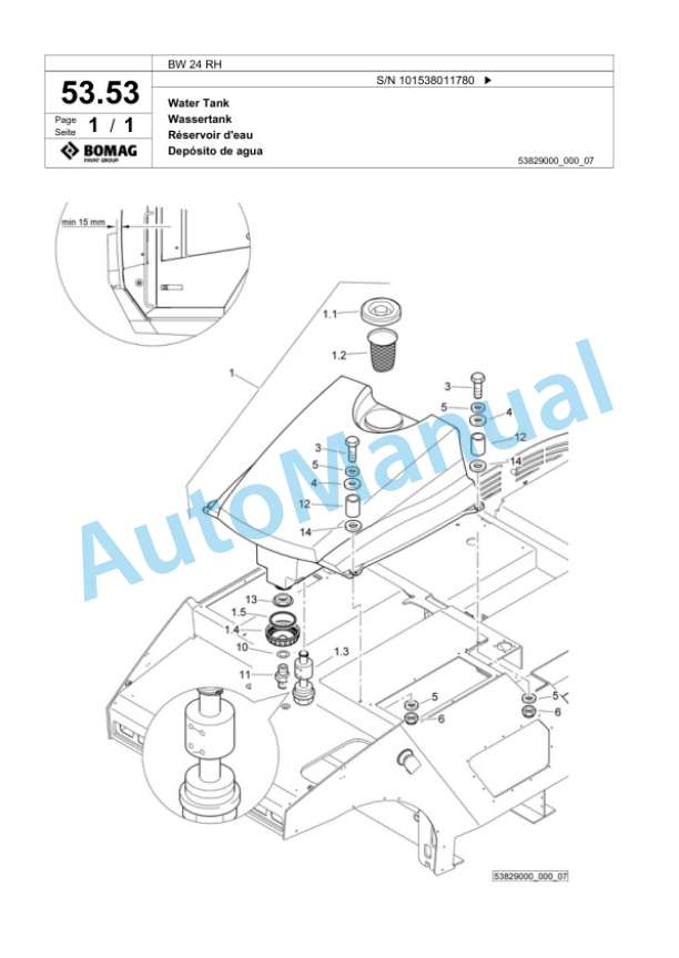 Bomag BW 24 RH Pneumatic Tyred Roller Spare Parts Catalogue 00818949-2