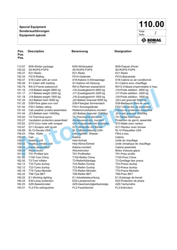 Bomag BW 24 RH Pneumatic Tyred Roller Spare Parts Catalogue 00824405-3