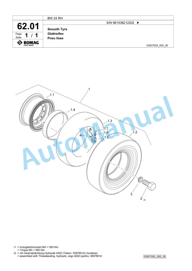 Bomag BW 24 RH Pneumatic Tyred Roller Spare Parts Catalogue 00826169-2