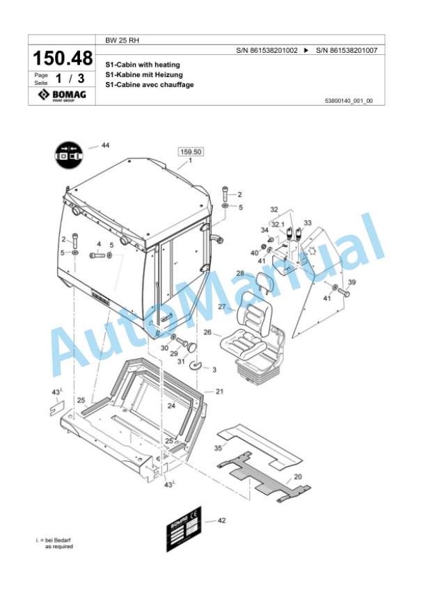 Bomag BW 25 RH Pneumatic Tyred Roller Spare Parts Catalogue 00818321-4