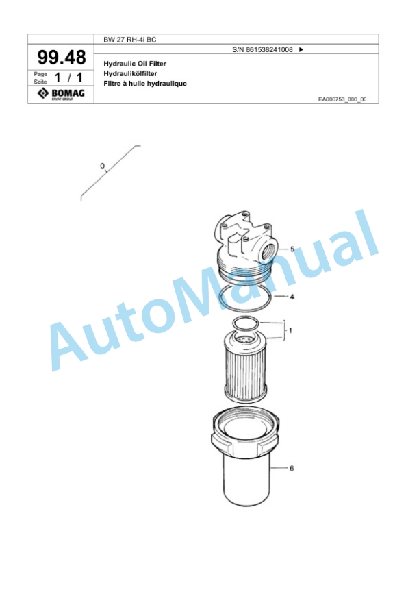Bomag BW 27 RH-4i BC Pneumatic Tyred Roller Spare Parts Catalogue 00824723-3