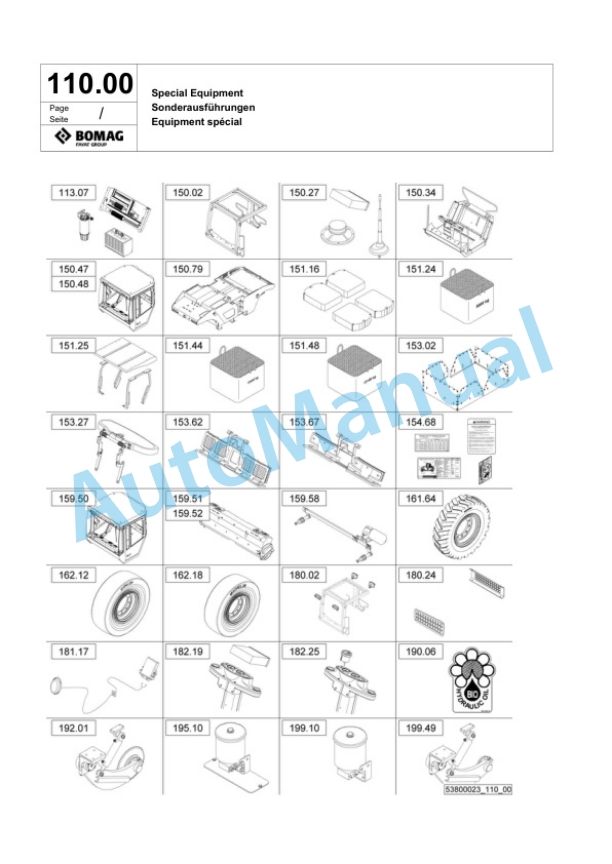 Bomag BW 27 RH-4i BC Pneumatic Tyred Roller Spare Parts Catalogue 00825087-4
