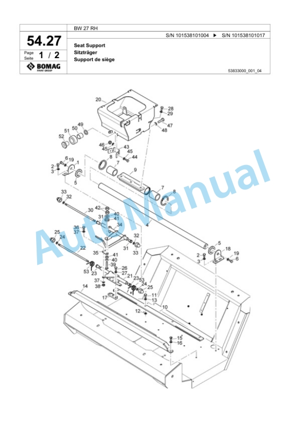 Bomag BW 27 RH Pneumatic Tyred Roller Spare Parts Catalogue 00817757-2