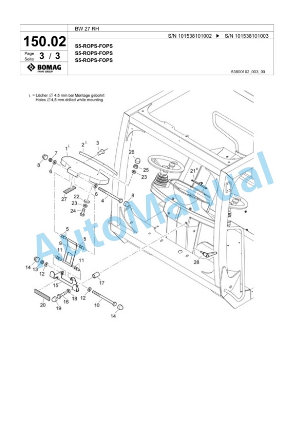 Bomag BW 27 RH Pneumatic Tyred Roller Spare Parts Catalogue 00817757-4