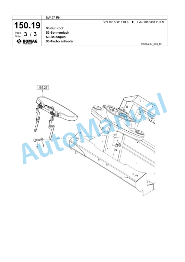 Bomag BW 27 RH Pneumatic Tyred Roller Spare Parts Catalogue 00818315-4