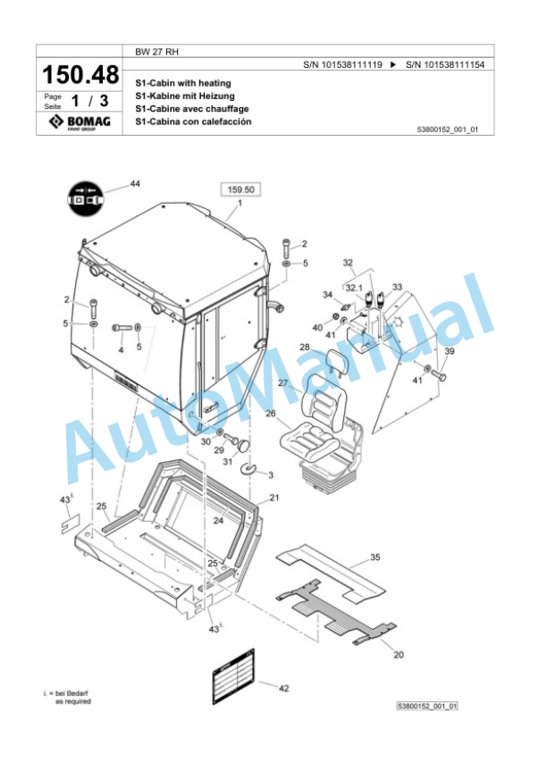 Bomag BW 27 RH Pneumatic Tyred Roller Spare Parts Catalogue 00818315-5