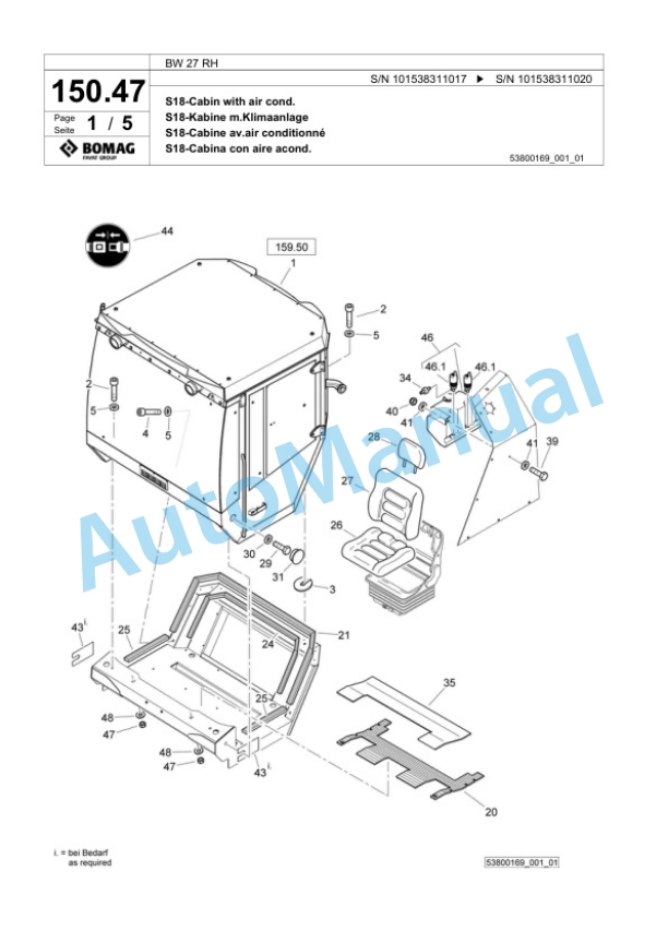 Bomag BW 27 RH Pneumatic Tyred Roller Spare Parts Catalogue 00818953-4