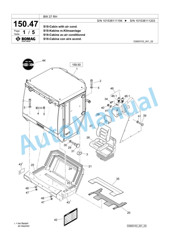 Bomag BW 27 RH Pneumatic Tyred Roller Spare Parts Catalogue 00818997-4